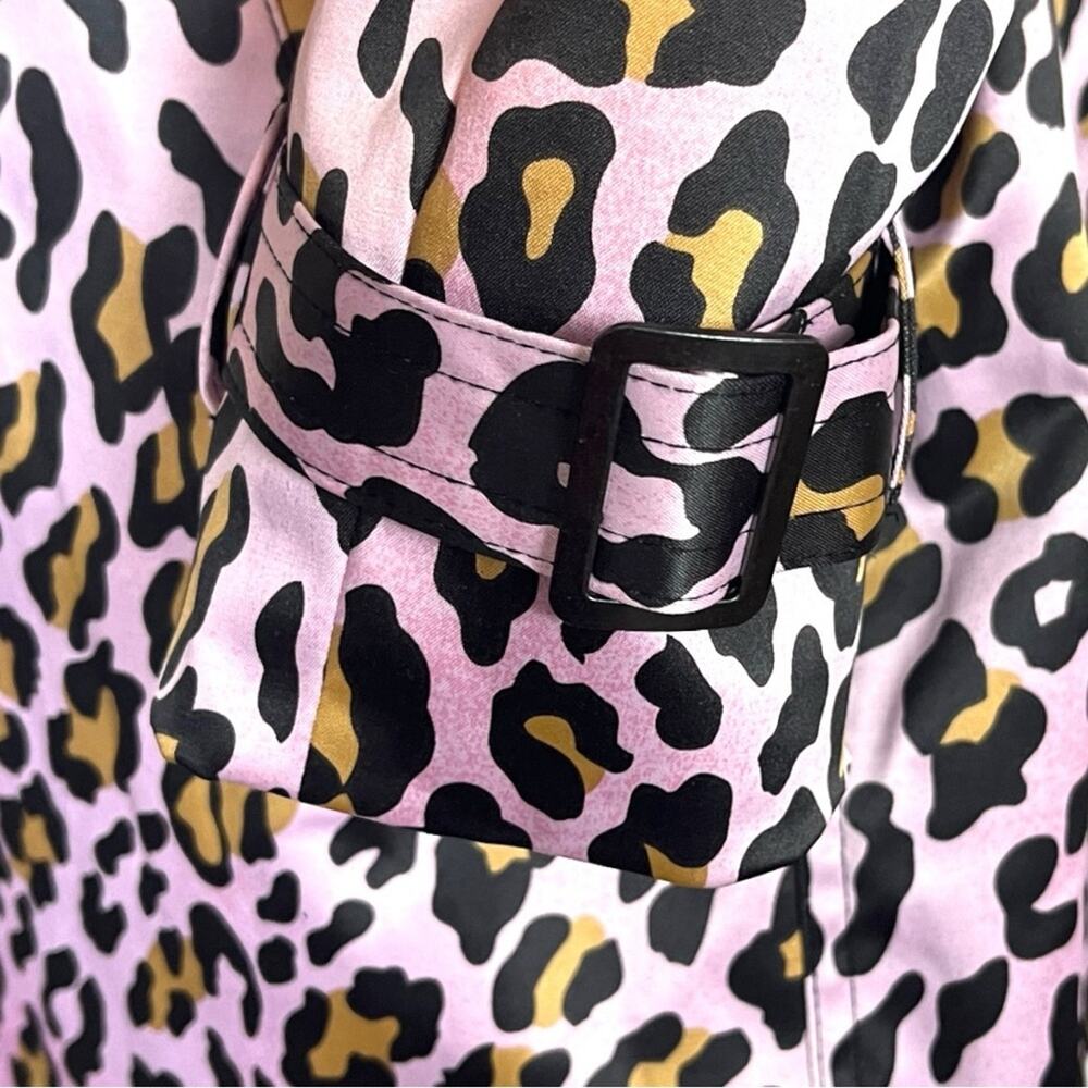 Joan Rivers Trench Coat Belted Classic Pink Leopard Multi Women’s Size Small - Picture 9 of 12